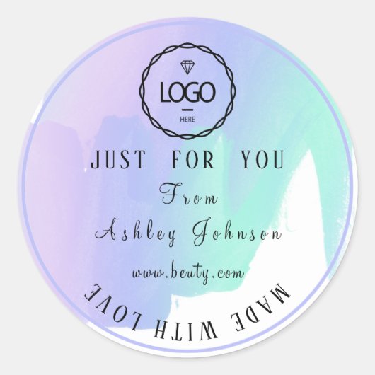 Dank Logo Gemaakt met Liefde Mint Blue ingelijste  Ronde Sticker (Voorkant)