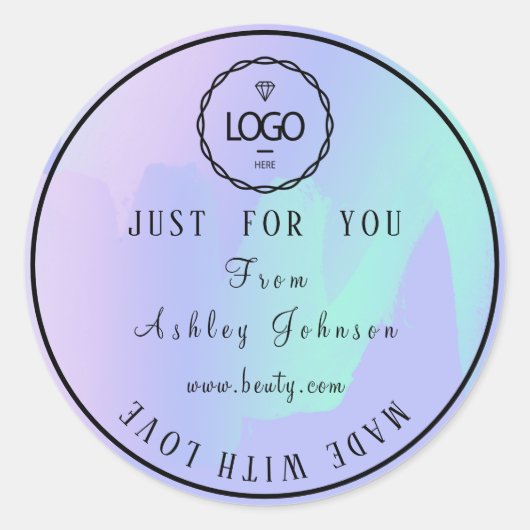 Dank Logo Gemaakt Met Liefde Mint Blue Paarse Ronde Sticker (Voorkant)