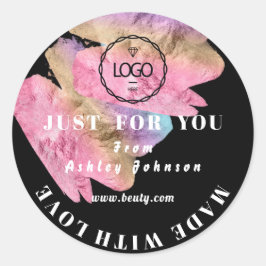 Dank Logo Gemaakt Met Liefde Roze Rose Zwart Ronde Sticker