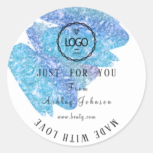 Dank Logo gemaakt met liefdesblauw en water Ronde Sticker (Voorkant)