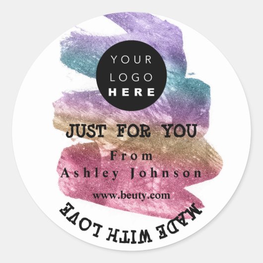 Dank Logo gemaakt met liefdeslijnen roze ombre Ronde Sticker (Voorkant)