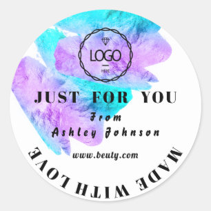 Dank Logo gemaakt met liefdesroze blauw Paars Ronde Sticker
