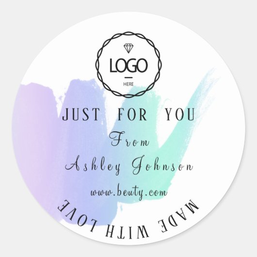 Dank Logo gemaakt met liefdesroze Paarse Mint Ronde Sticker (Voorkant)