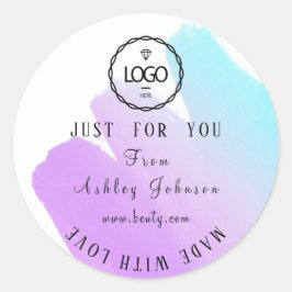 Dank Logo gemaakt met liefdesroze Paarse Ombre Ronde Sticker