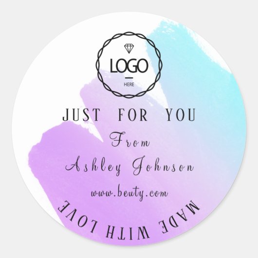 Dank Logo gemaakt met liefdesroze Paarse Ombre Ronde Sticker (Voorkant)