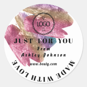 Dank Logo gemaakt met liefdesroze roze lijntjes Ronde Sticker