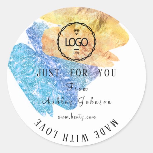 Dank Logo gemaakt met Love Blue Oranje Ronde Sticker (Voorkant)