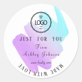 Dank Logo gemaakt met Love Blue Roze Paars Ronde Sticker