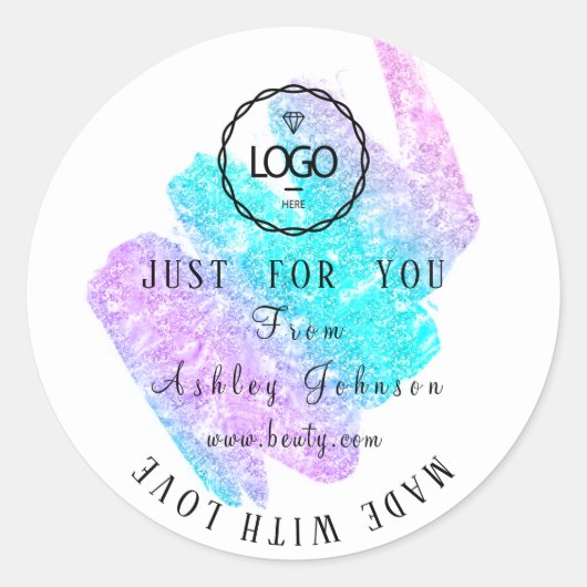 Dank Logo gemaakt met Love Ombre Pink Blue Ronde Sticker (Voorkant)