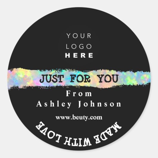 Dank Logo Gemaakt met Love Stroke Holograph Zwart Ronde Sticker (Voorkant)