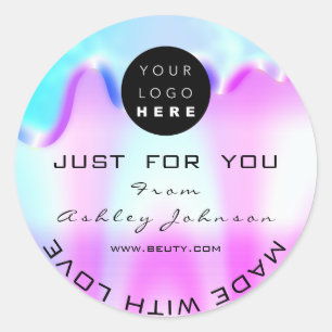 Dank Logo Holograaf gemaakt met liefdesvip roze Ronde Sticker