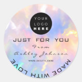 Dank Logo Holograaf met roze blauwe naam Ronde Sticker (Voorkant)