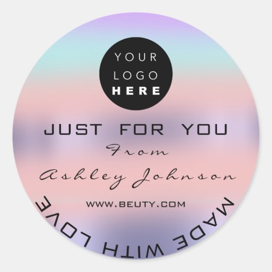 Dank Logo Holograph ROZE Ombre Violet Ronde Sticker (Voorkant)