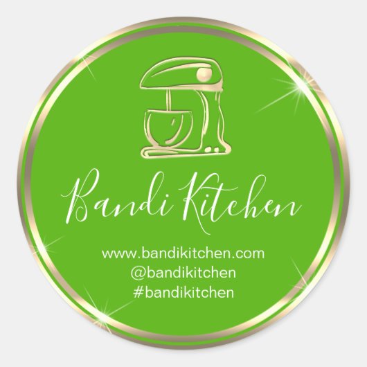 Dank Logo Kitchen voor het koken van Chef Green On Ronde Sticker (Voorkant)