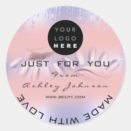 Dank Logo Nails Lashes Roos Ombre Paarse Ronde Sticker