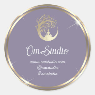 Dank Logo Yoga Mindfulness Shop Gold Paars Ronde Sticker