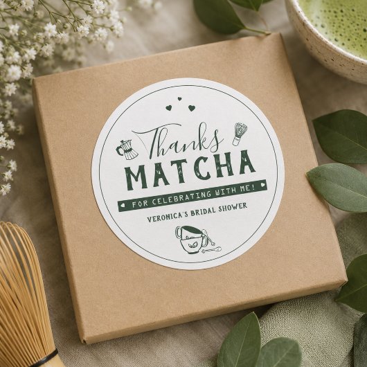 Dank Matcha Bruidsuitnodiging Bedankt  Ronde Sticker