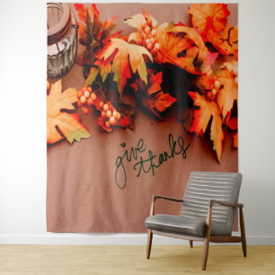 Dank met herfstbladeren Thanksgiving Wandkleed