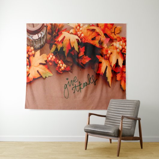 Dank met herfstbladeren Thanksgiving Wandkleed (In Situ (horizontaal))
