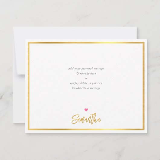 DANK modern mooie roze gouden witte script Bedankkaart (Achterkant)