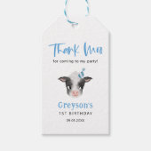Dank Moo Blue Koe Verjaardagsfeestje Cadeaulabel (Voorkant)