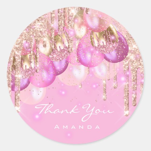 Dank Naam 16e baby shower Glitter Ballons goud Ronde Sticker (Voorkant)