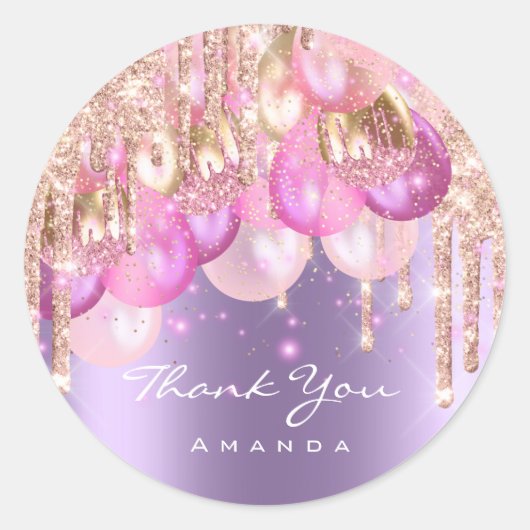 Dank Naam 16e baby shower Glitter Ballons Paarse Ronde Sticker (Voorkant)