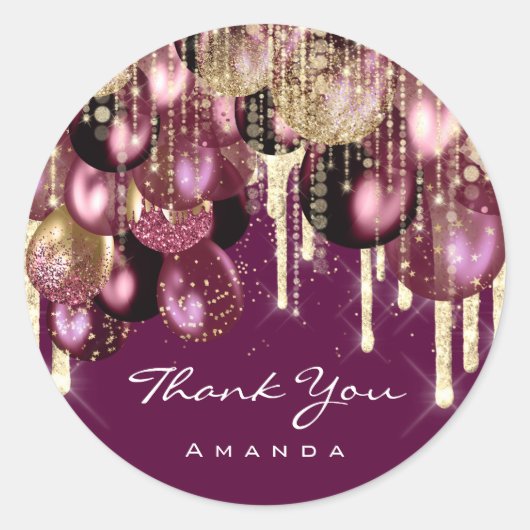 Dank Naam 16e Bruid Glitter Ballon Goud Marsala Ronde Sticker (Voorkant)