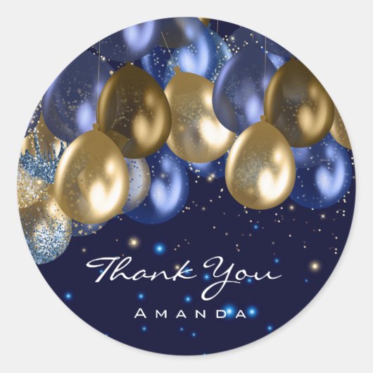 Dank Naam 16e Bruids BruiloftGlitter Ballon Marine Ronde Sticker (Voorkant)