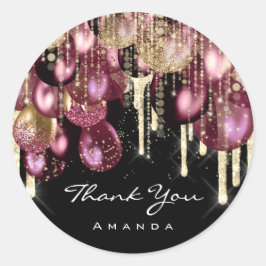 Dank Naam 16e Bruids Glitter Ballon Gold Burgund Ronde Sticker
