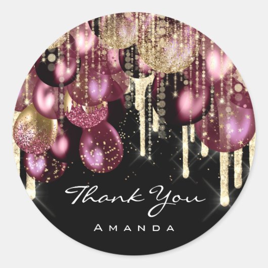 Dank Naam 16e Bruids Glitter Ballon Gold Burgund Ronde Sticker (Voorkant)