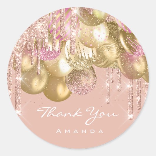 Dank Naam 16e Bruids Glitter Ballon Goud Confett Ronde Sticker (Voorkant)