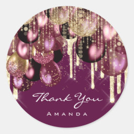 Dank Naam 16e Bruids Glitter Ballon Goud Marsala Ronde Sticker