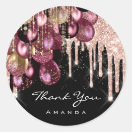 Dank Naam 16e Bruids Glitter Ballon Roos Berry Ronde Sticker