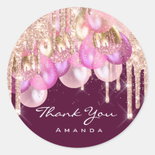 Dank Naam 16e Bruids Glitter Ballons Marsala Vip Ronde Sticker