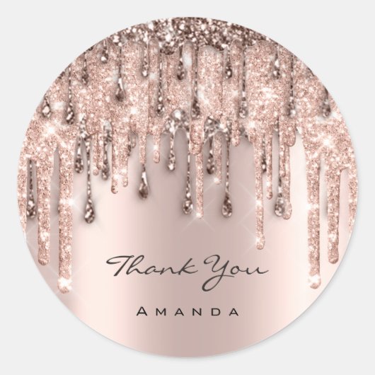 Dank Naam 16e Bruids Roze Huwelijk Glitter Drips Ronde Sticker (Voorkant)