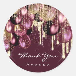 Dank Naam 16e Bruiloft Ballon Goud Burgundy Ronde Sticker