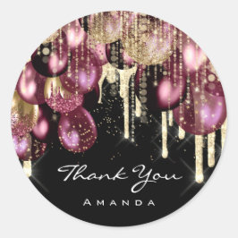 Dank Naam 16e Bruiloft Ballon Goud Marsala Ronde Sticker