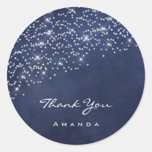 Dank Naam 16e Bruiloft Blauw Marine Confetti Ronde Sticker