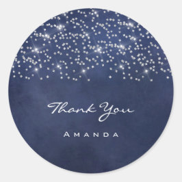 Dank Naam 16e Bruiloft Blauw Navy Glitter Ronde Sticker