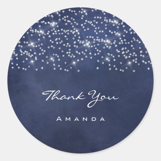 Dank Naam 16e Bruiloft Blauw Navy Glitter Ronde Sticker (Voorkant)
