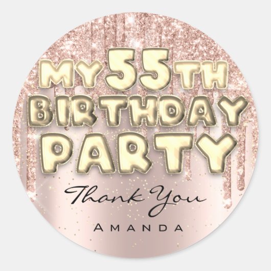 Dank Naam 55e Verjaardagsfeest Glitter Drips Roos Ronde Sticker (Voorkant)