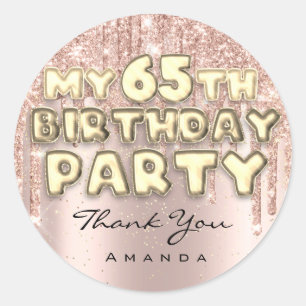 Dank Naam 65ste Verjaardagsfeestje Glitter Druppel Ronde Sticker
