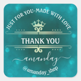 Dank Naam Boutique Shop Royal Crown Gold Blauwgroe Vierkante Sticker