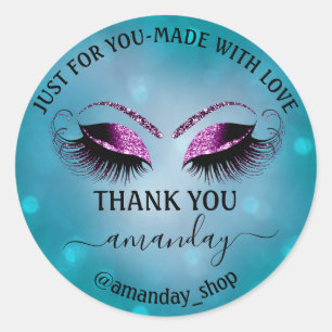Dank Naam Boutique Wimper Shop Blauwgroen Roze Gri Ronde Sticker