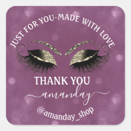 Dank Naam Boutique wimpers Shop Goud Paarse Vierkante Sticker