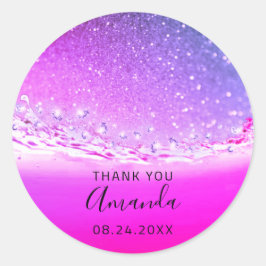 Dank Naam Datum Spark Bridal Fuchsia Roze Ronde Sticker