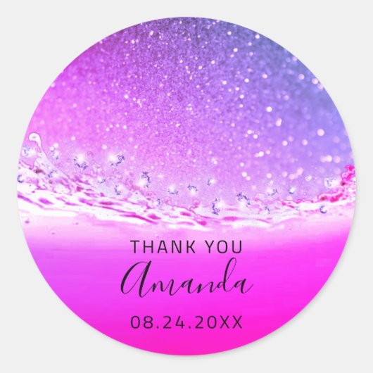 Dank Naam Datum Spark Bridal Fuchsia Roze Ronde Sticker (Voorkant)
