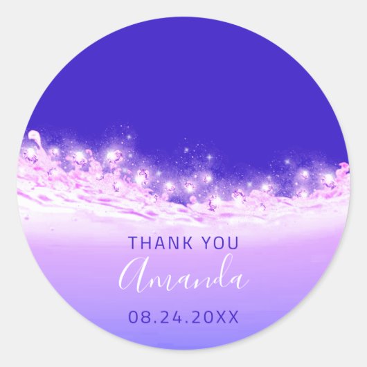 Dank Naam Datum Spark Bridal Pink Cobalt Blue Ronde Sticker (Voorkant)