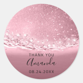 Dank Naam Datum Spark Bridal Pink Rose Ronde Sticker